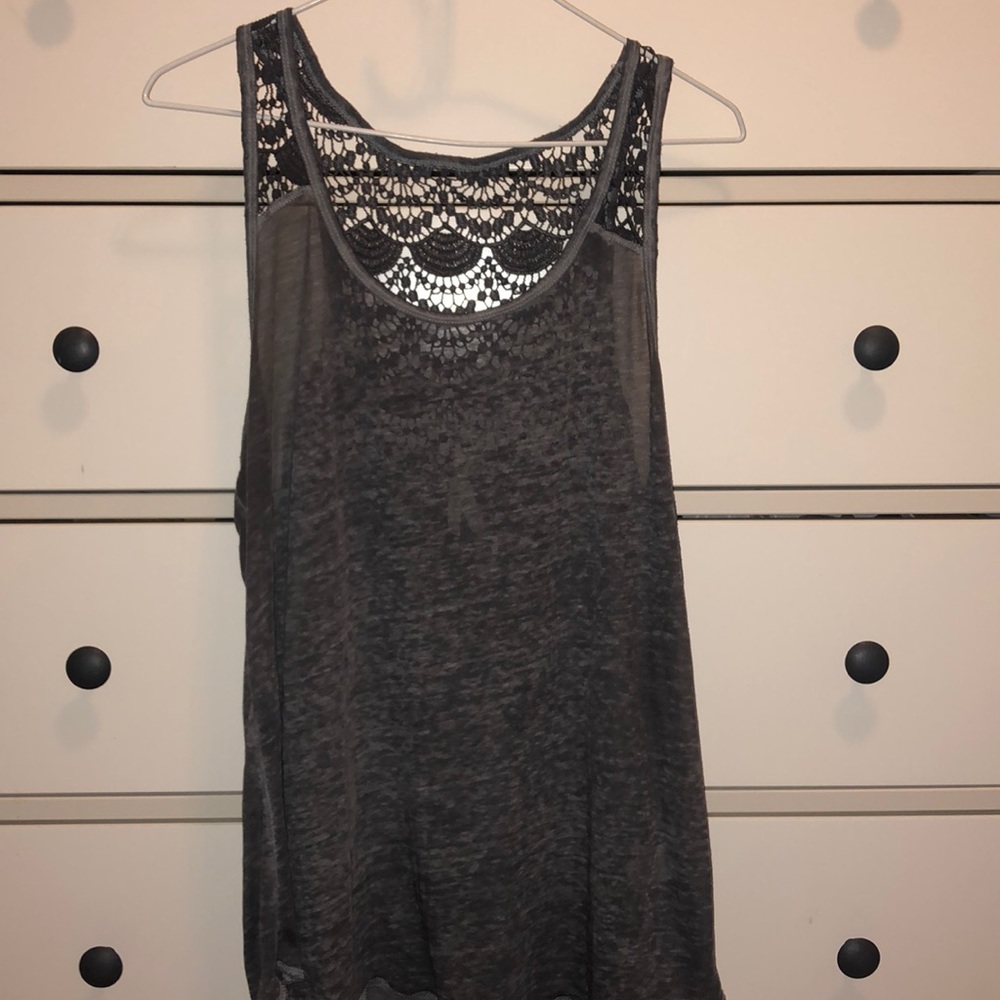 Grey Lace-Back Tank Top